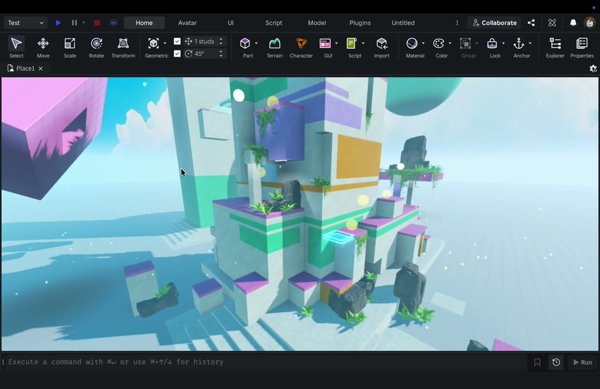 Экран Roblox Studio с подписанными частями